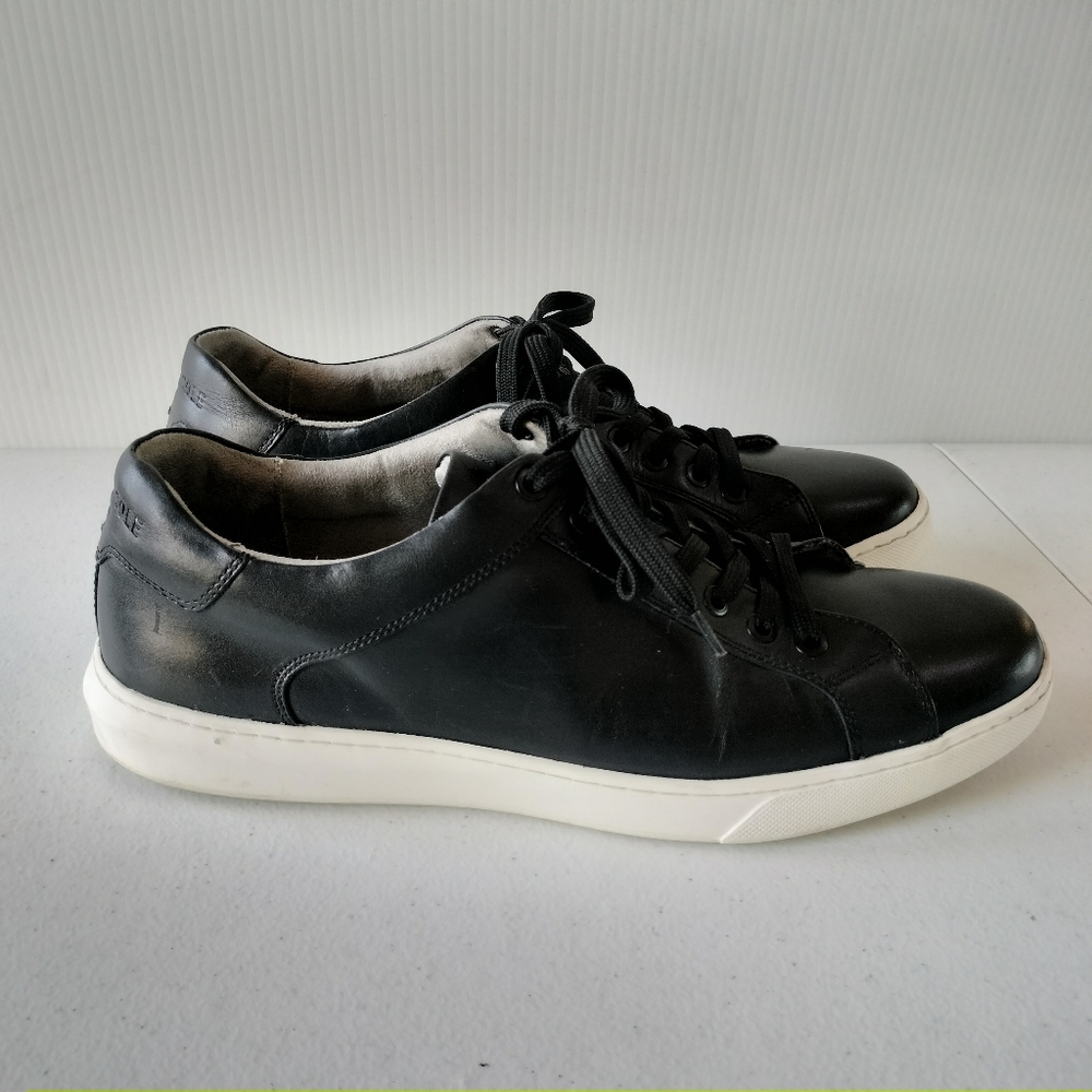Kenneth Cole Liam Mens 11 Black Leather Sneakers Preppy Comfort Travel